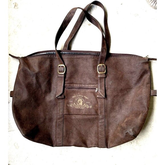 Vintage Metro Goldwyn Mayer Leather/Fabric Tote Shoulder Satchel Bag Brown HUGE - Picture 2 of 9